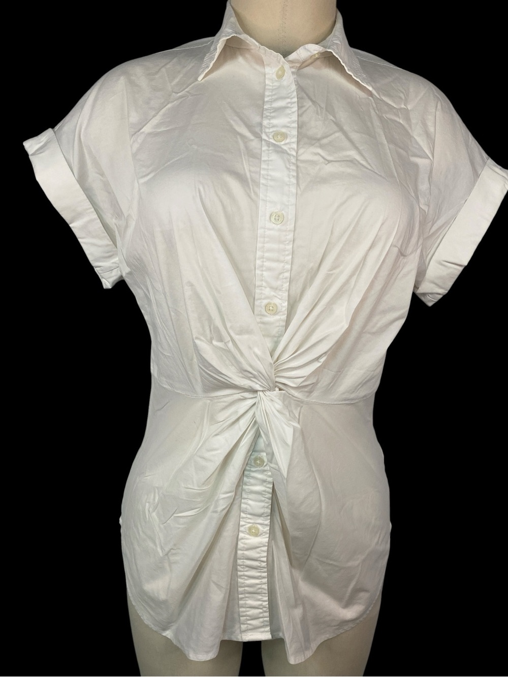 Lauren Ralph Lauren White Twist-Front Short Sleeve Button-Up Top Women’s SP